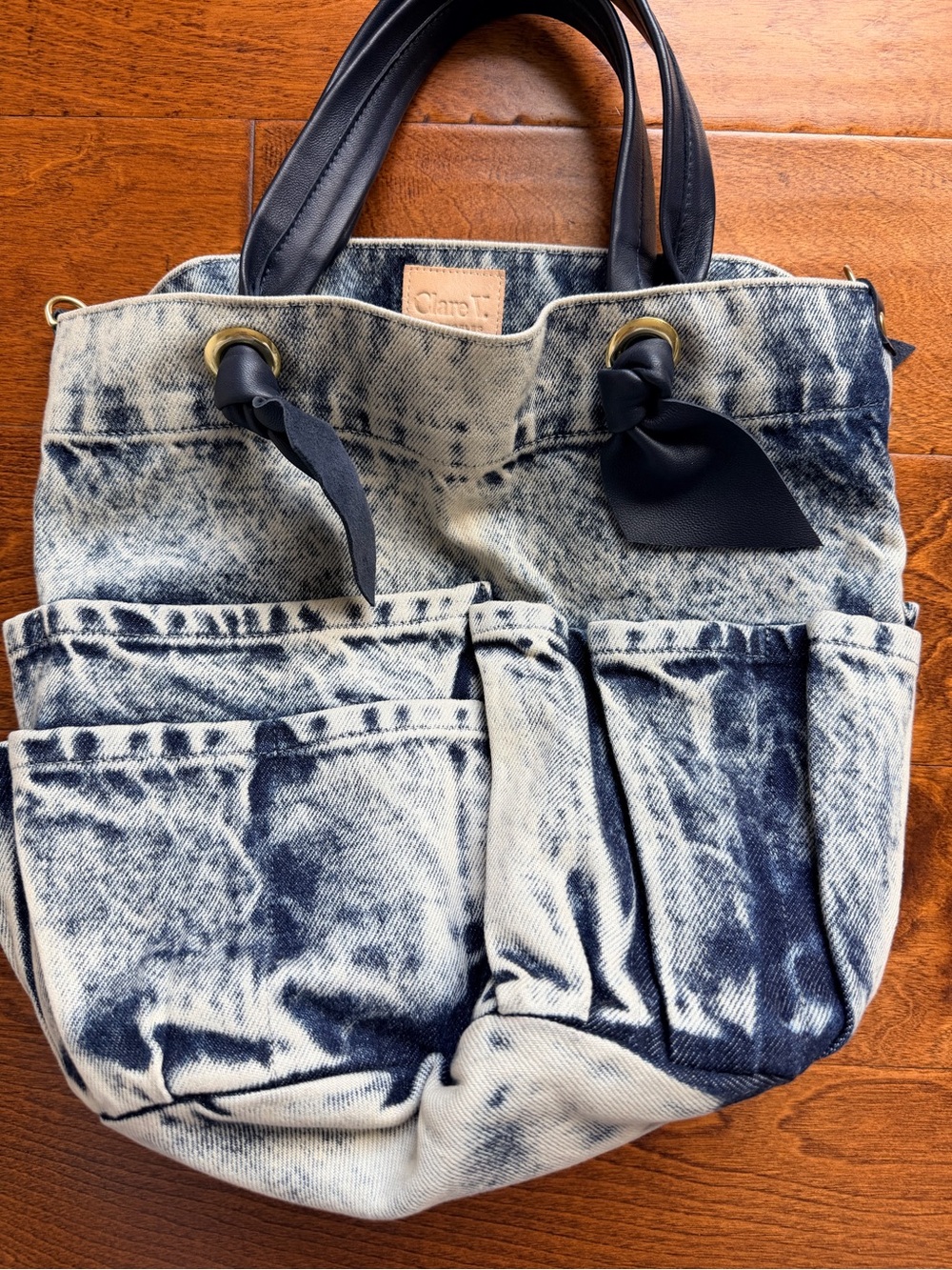 Clare V. Navy Tie-Handle Bucket Bag in Denim Wash - Picture 2 of 8